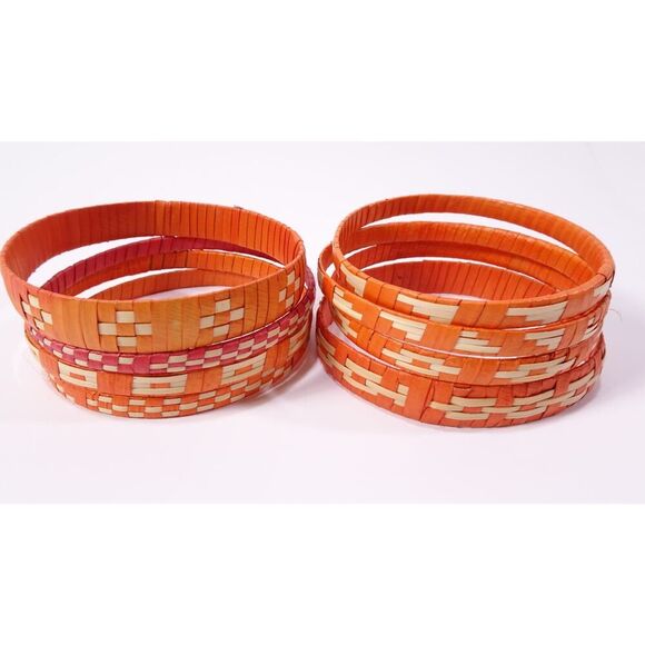 Anthropologie Women's Aztec Paper Woven Stacked Bangle bracelet Set NWOT 58 - Picture 3 of 7